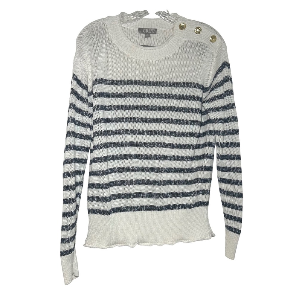 J. Crew Relaxed linen-blend beach sweater with shoulder buttons in stripe preppy